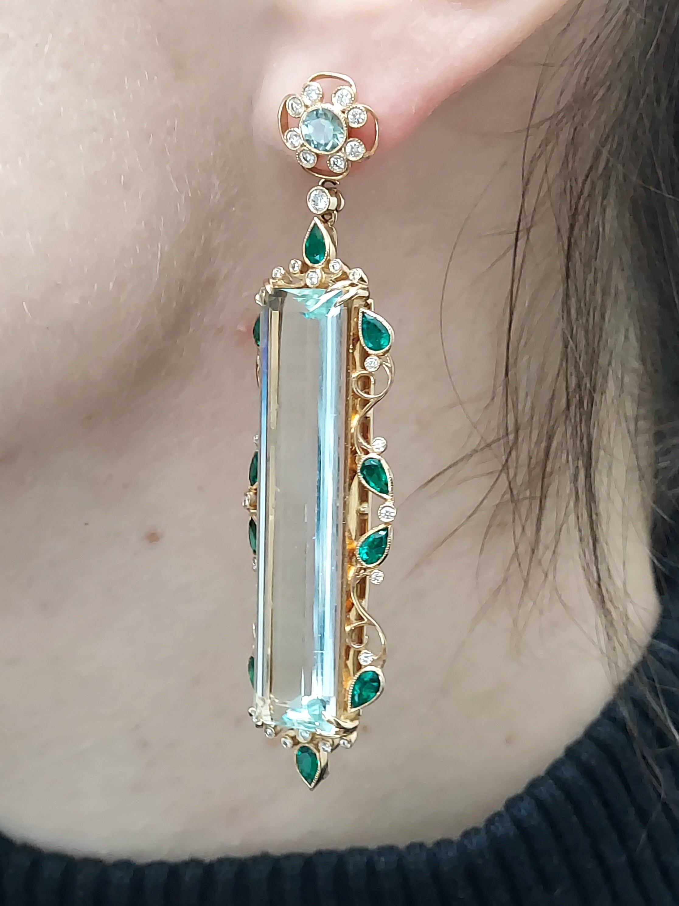 43.38 Carat Aquamarine & Diamonds Earrings
