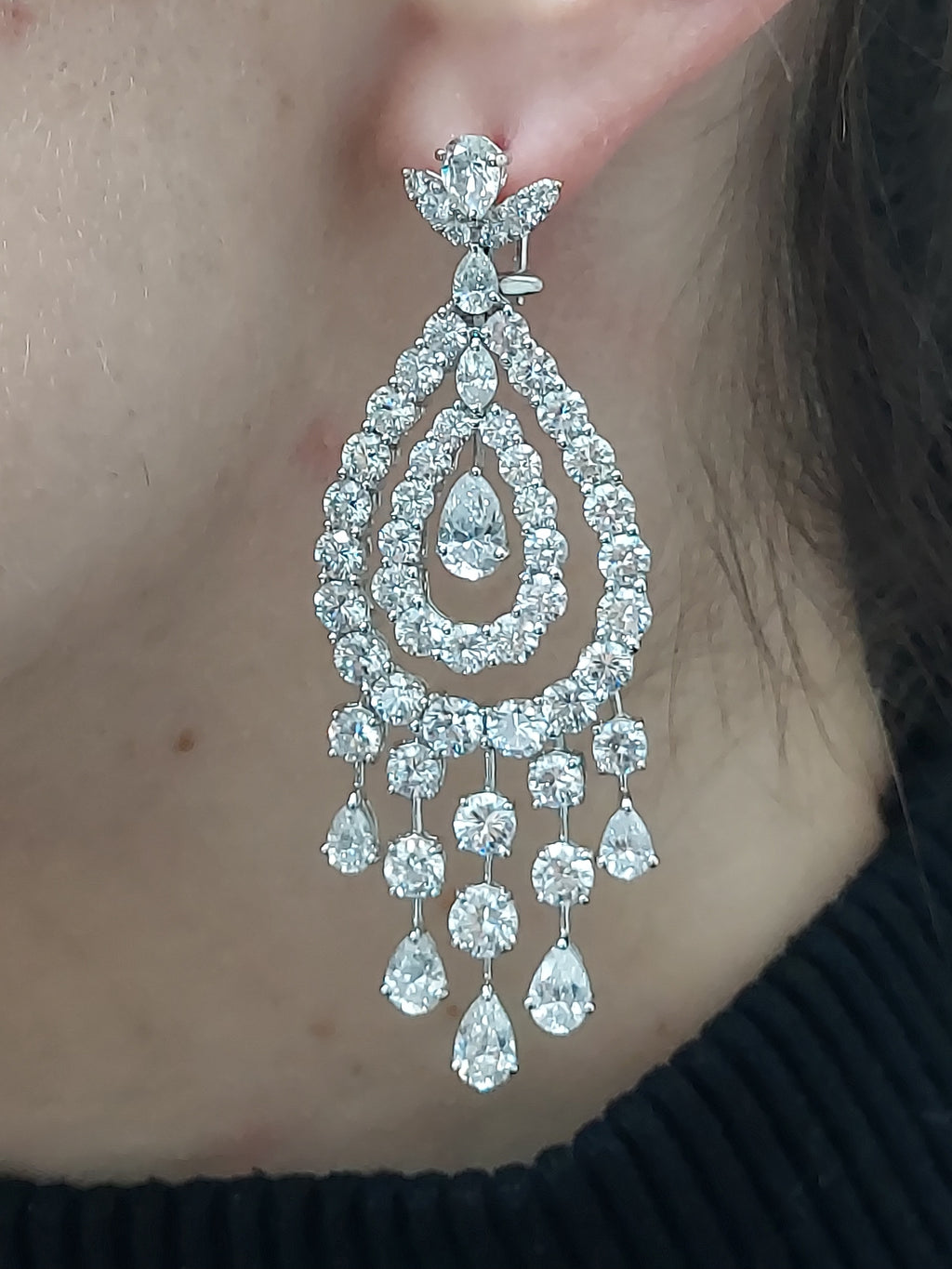 24.79 Carat Diamond Tear Drop Hanging Earrings
