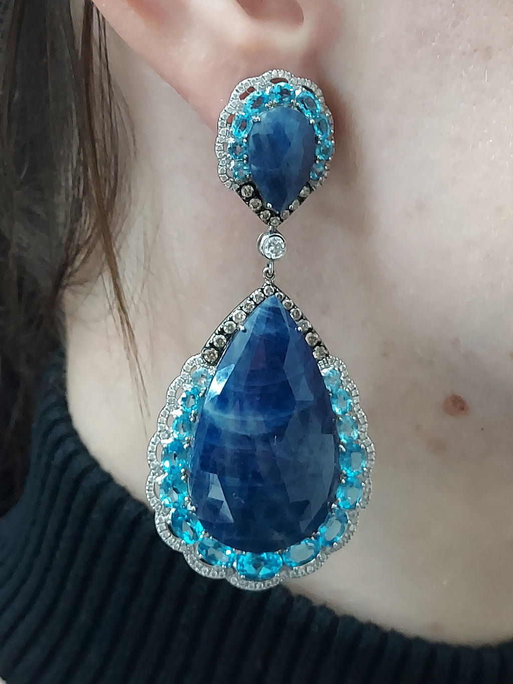 Gemstones & Diamonds Drop Earrings