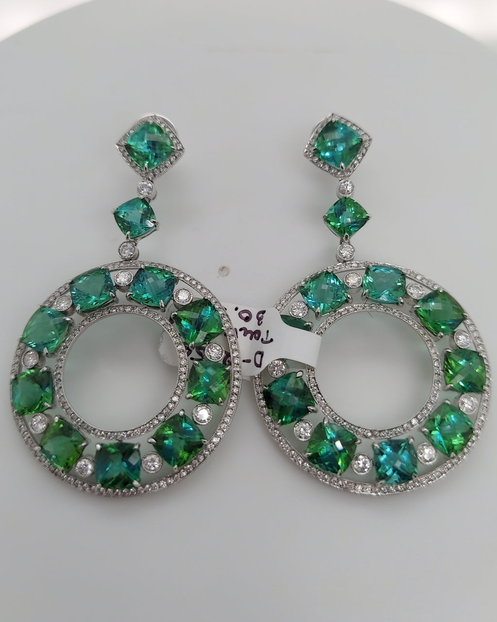 30.60 Carat Tourmaline & Diamond Drop Earrings