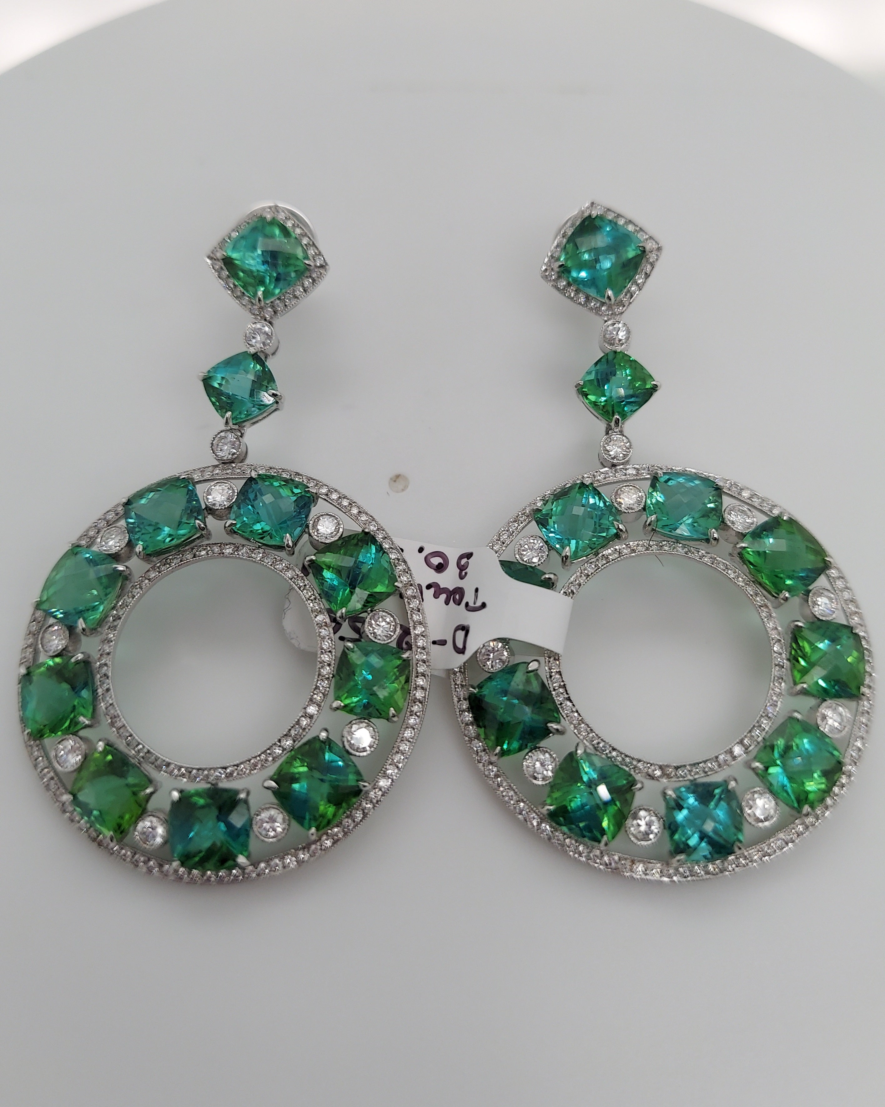 30.60 Carat Tourmaline & Diamond Drop Earrings