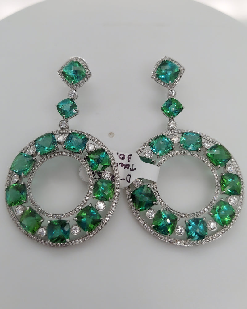 30.60 Carat Tourmaline & Diamond Drop Earrings