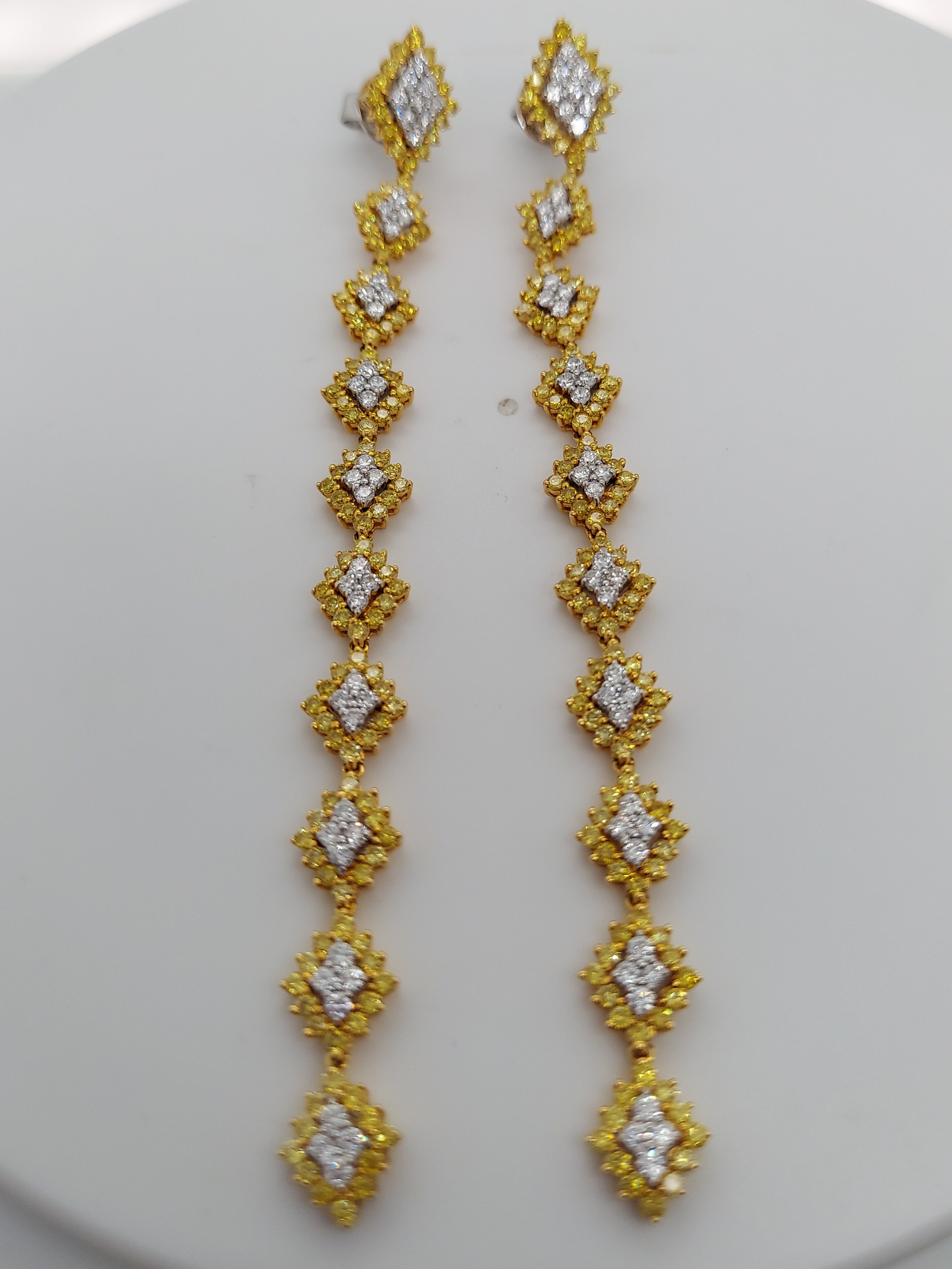 Fancy Yellow & White Diamond Drop Earrings