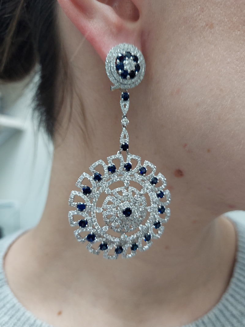 Blue Sapphire & Diamond Drop Earrings