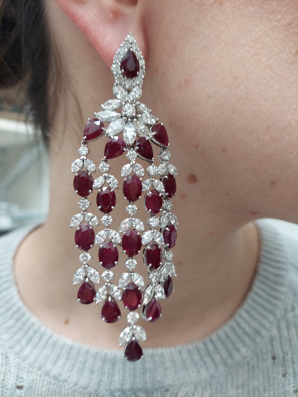 39 Carat Ruby & 23 Carat Diamond Chandelier Earrings