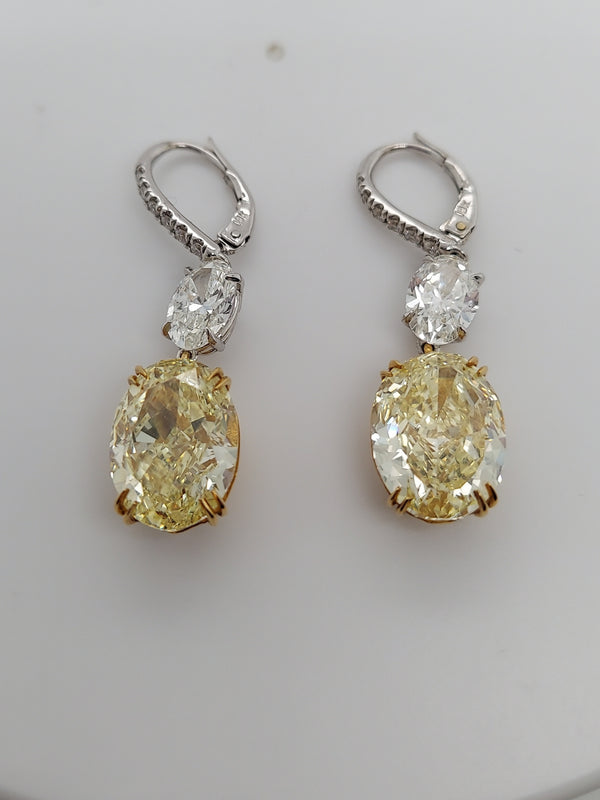 Oval Cut Fancy Yellow Diamond Drop Earrings