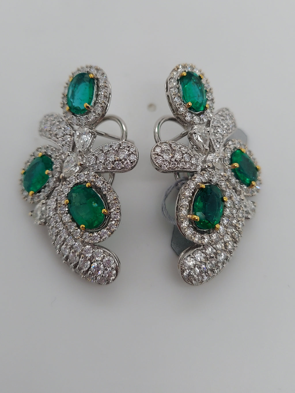 Oval Cut Green Emerald & Diamond Earrings