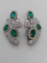 Oval Cut Green Emerald & Diamond Earrings