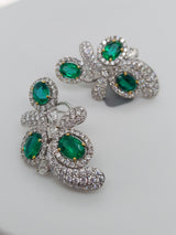 Oval Cut Green Emerald & Diamond Earrings