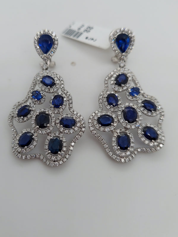 Blue Sapphire & Diamond Drop Earrings