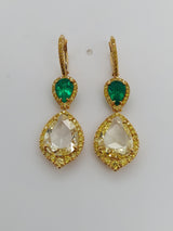 Fancy Yellow Diamond & Green Emerald Drop Eaarings