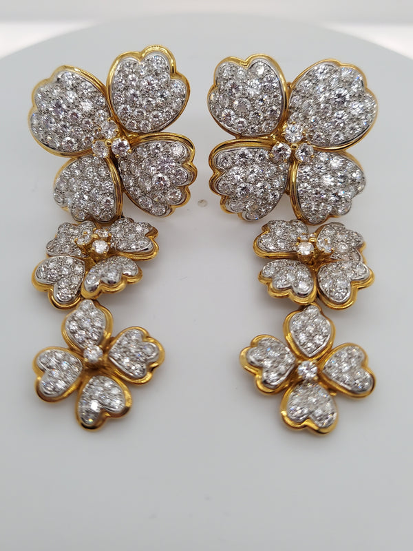 10 Carat Diamond Flower Clip On Drop Earrings