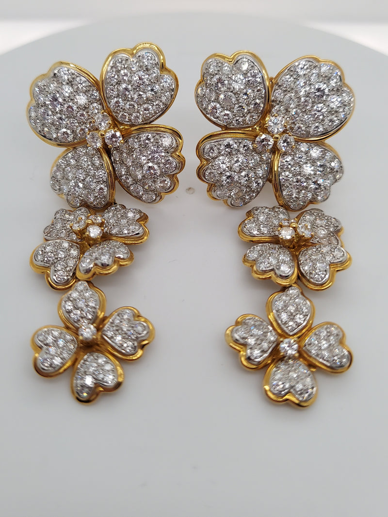 10 Carat Diamond Flower Clip On Drop Earrings