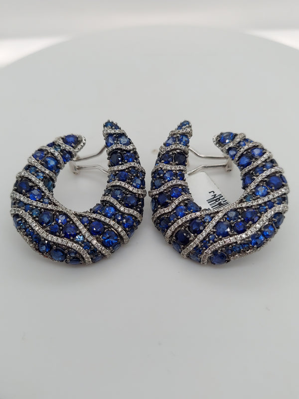 15 Carat Sapphire & 2 Carat Diamond Hoop Earrings