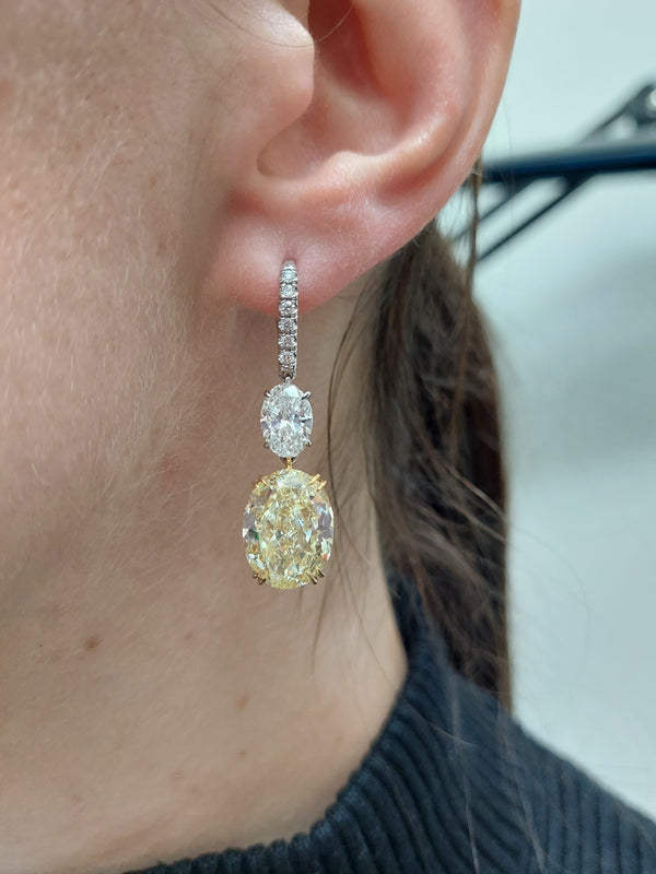 Oval Cut Fancy Yellow Diamond Drop Earrings