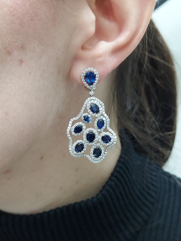 Blue Sapphire & Diamond Drop Earrings