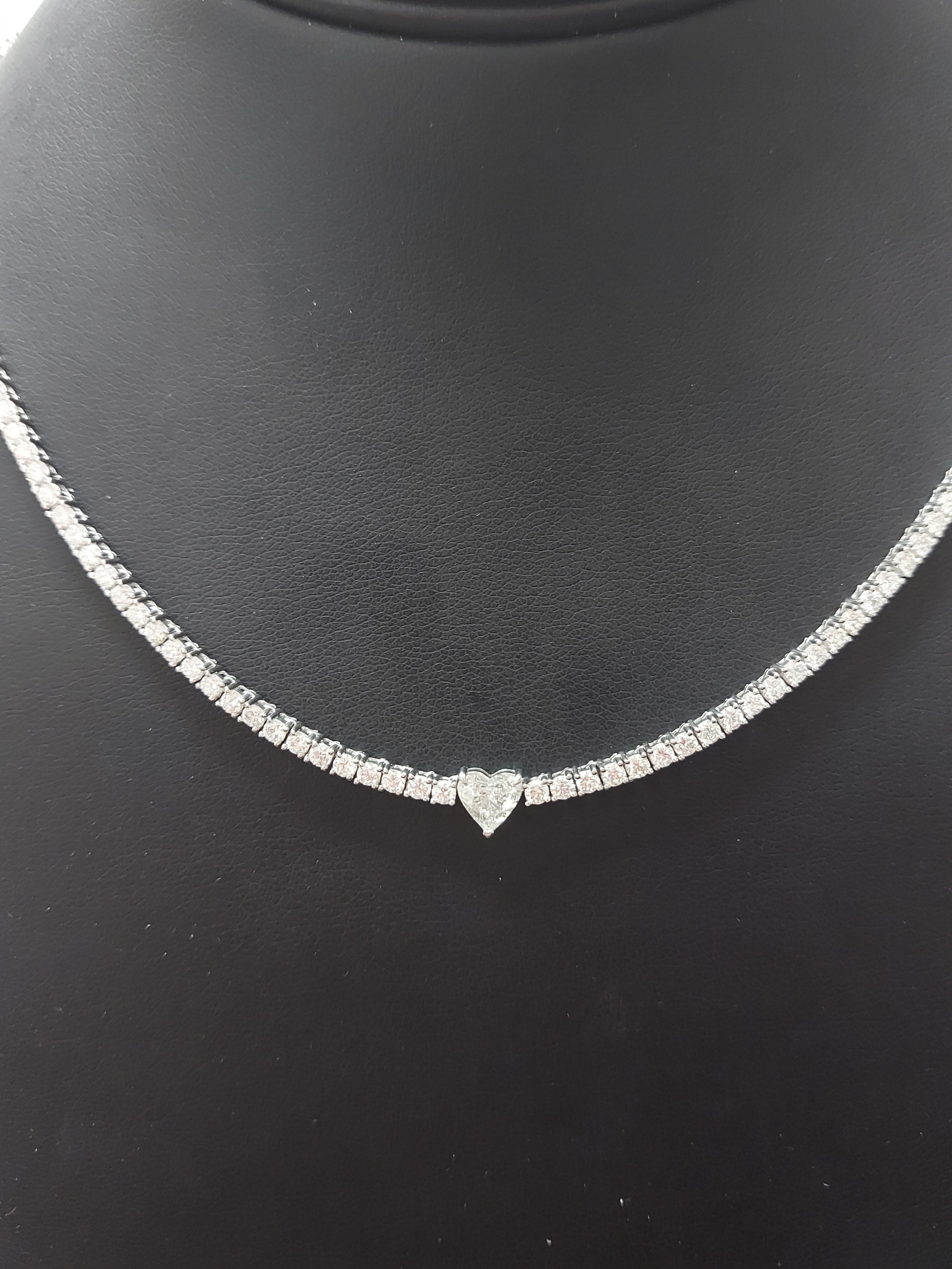8.10 Carat Diamond Tennis Necklace with the Heart Shaped Pendant