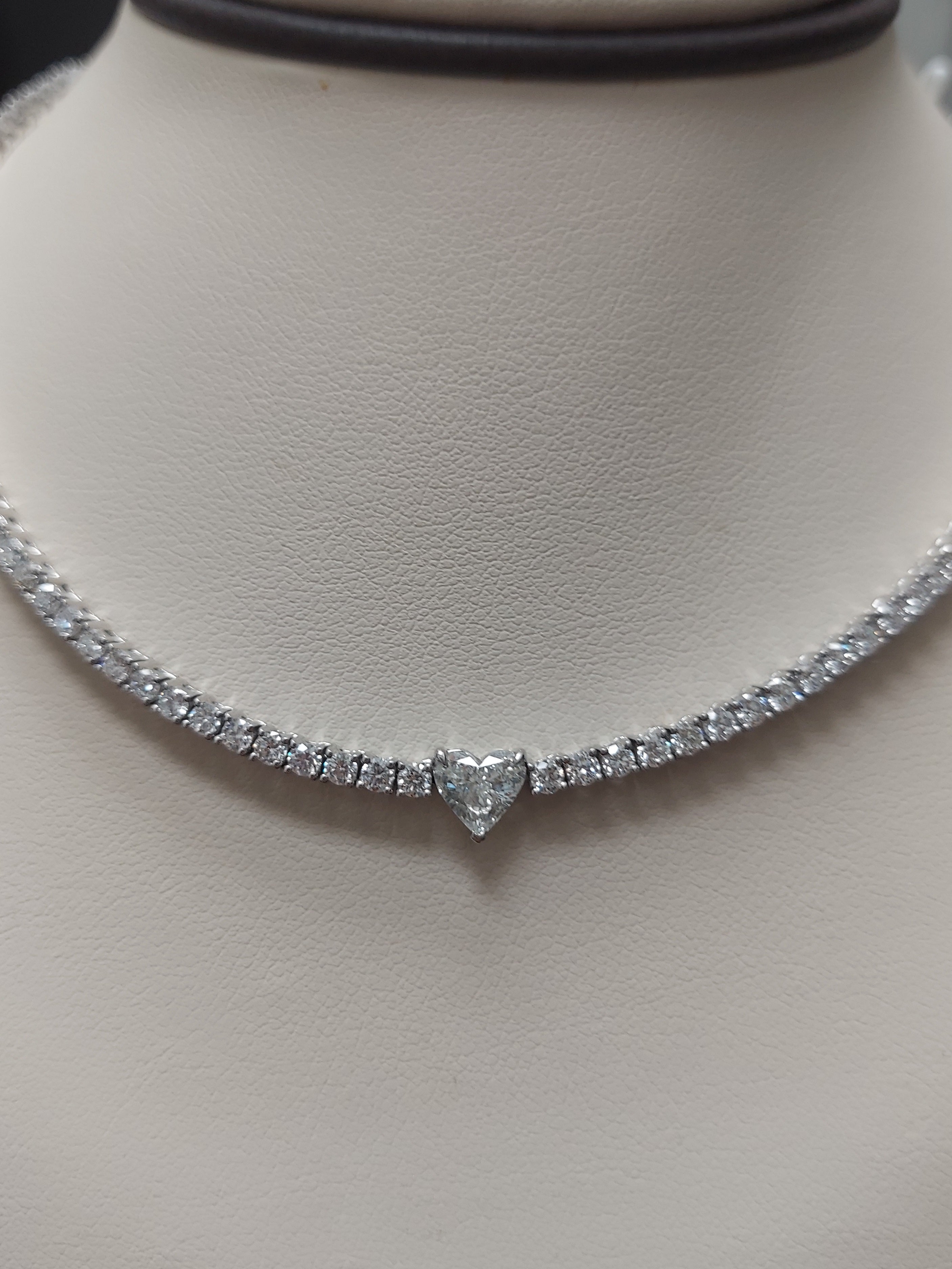 8.10 Carat Diamond Tennis Necklace with the Heart Shaped Pendant