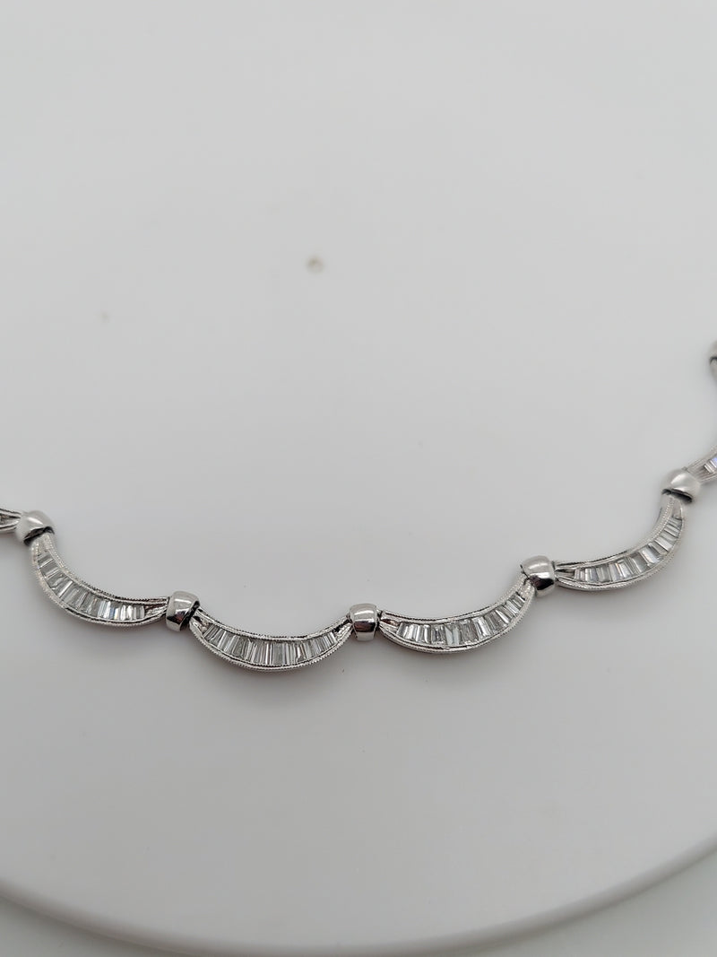 18k White Gold 14.69ctw Baguette & Round Brilliant Cut Diamond Scalloped Tennis  Necklace – Raymond Lee Jewelers