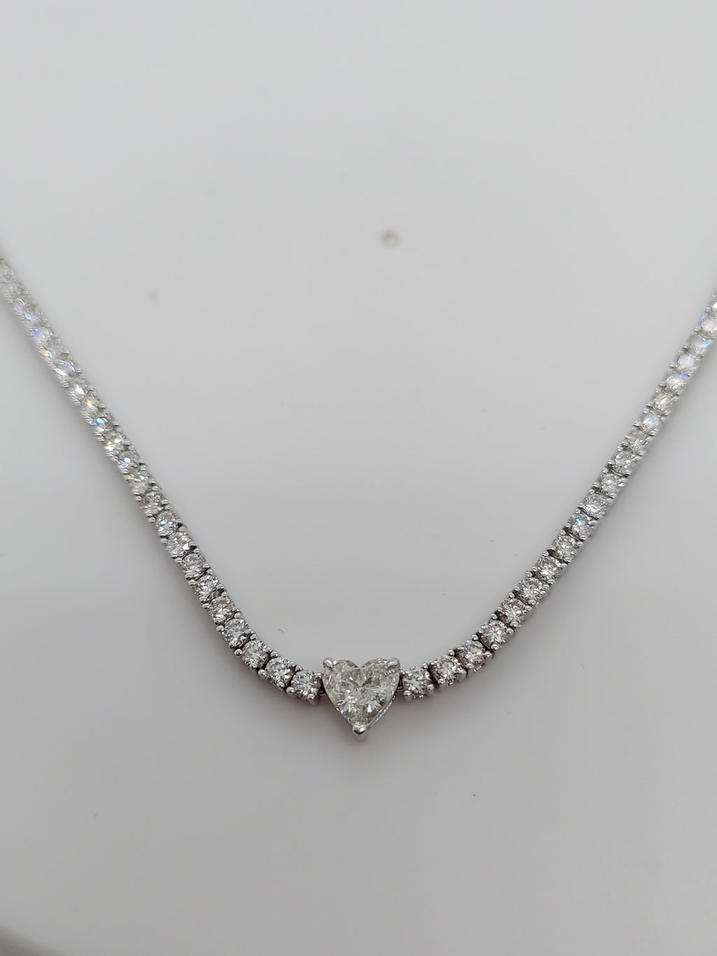8.10 Carat Diamond Tennis Necklace with the Heart Shaped Pendant