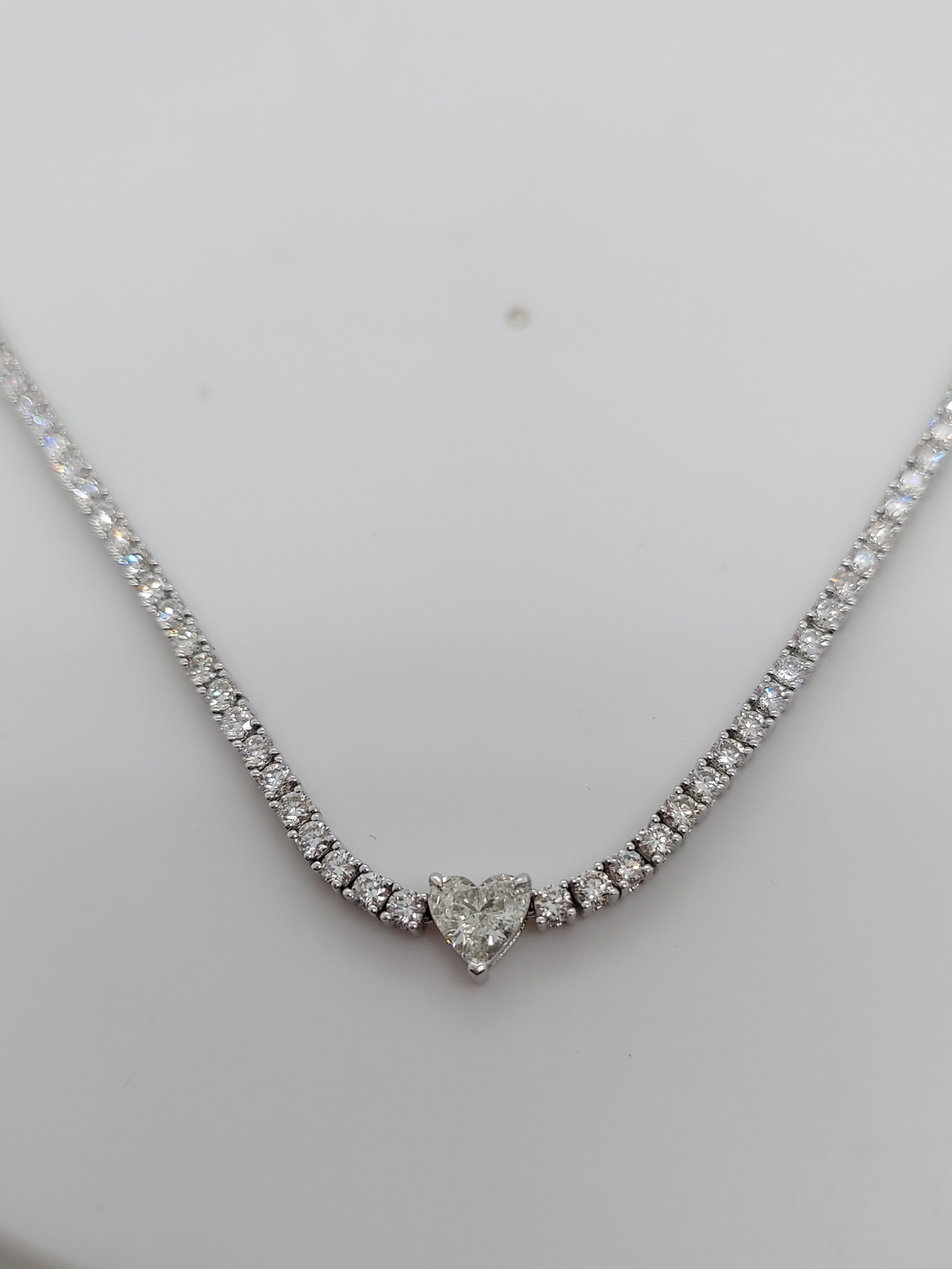 8.10 Carat Diamond Tennis Necklace with the Heart Shaped Pendant