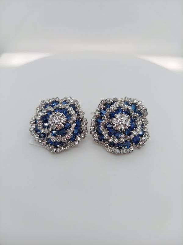 Sapphire & Diamond Flower Diamond Earrings