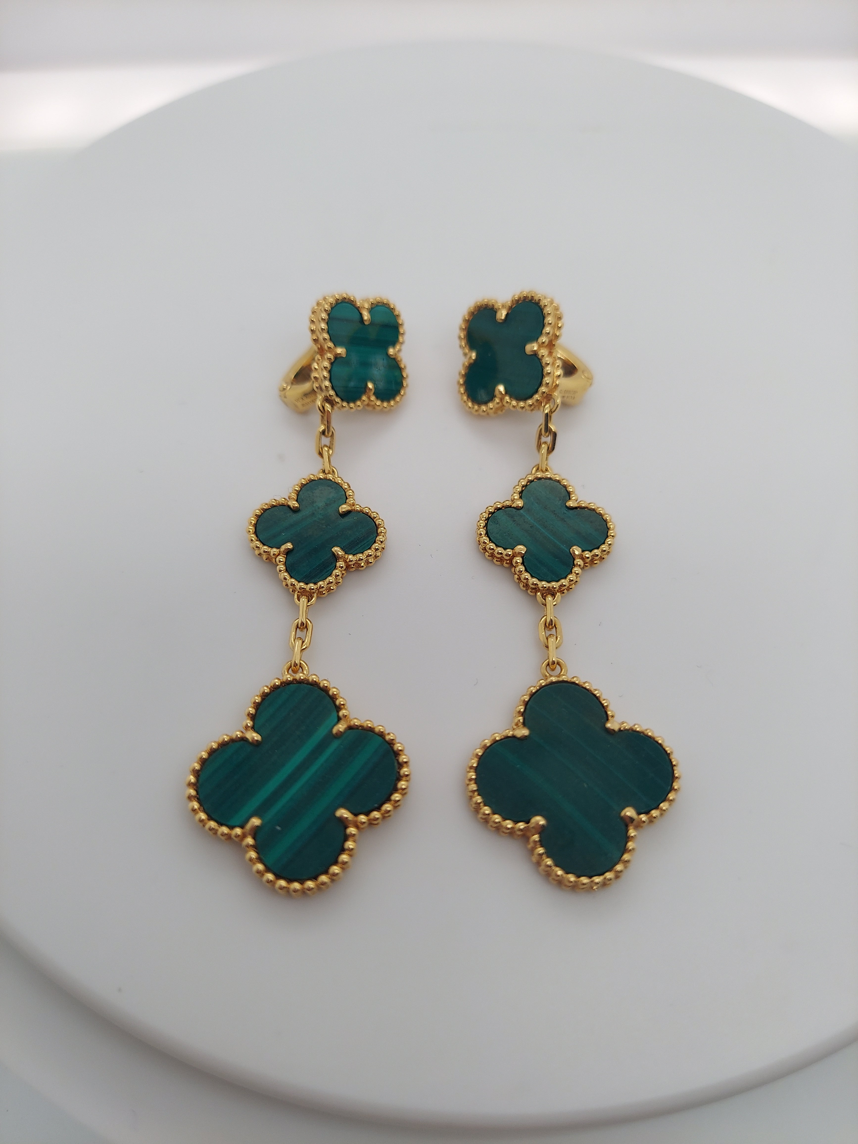 Van Cleef 3 Motif Malachite Alhambra Earrings