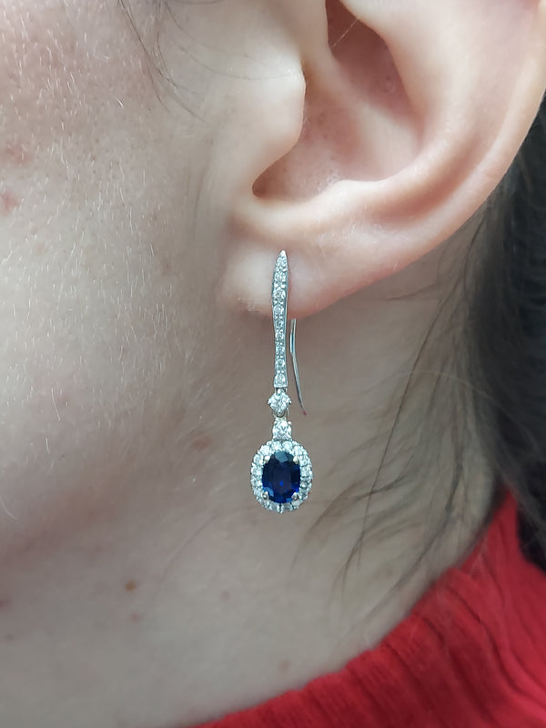 Blue Sapphire Diamond Drop Earrings