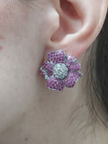Pink Sapphire & Diamonds Flower Earrings