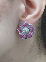 Pink Sapphire & Diamonds Flower Earrings