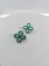 Green Emerald & Diamond Flower Earrings