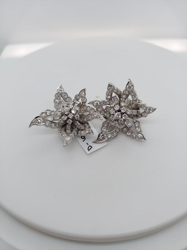 10 Carat Diamond Clip On Flower Earrings