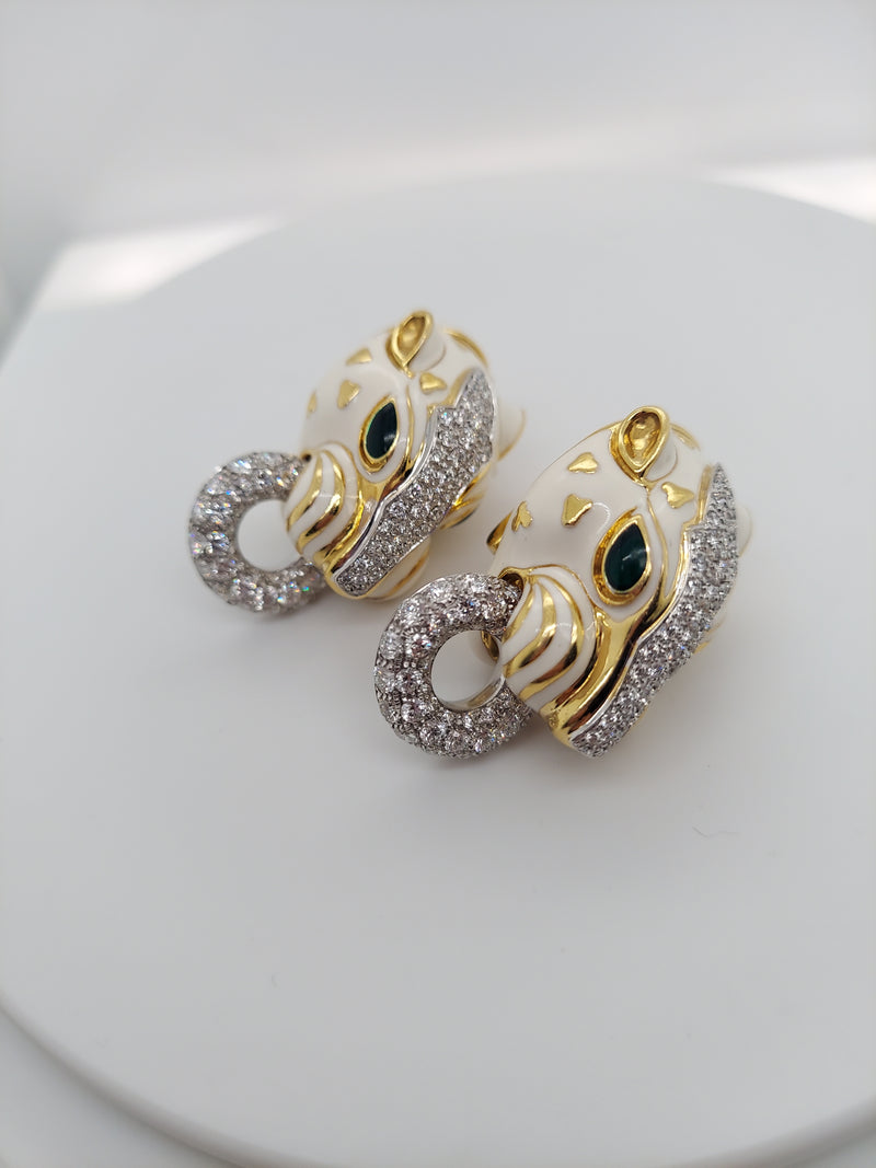 David Webb Tiger Diamond Earrings