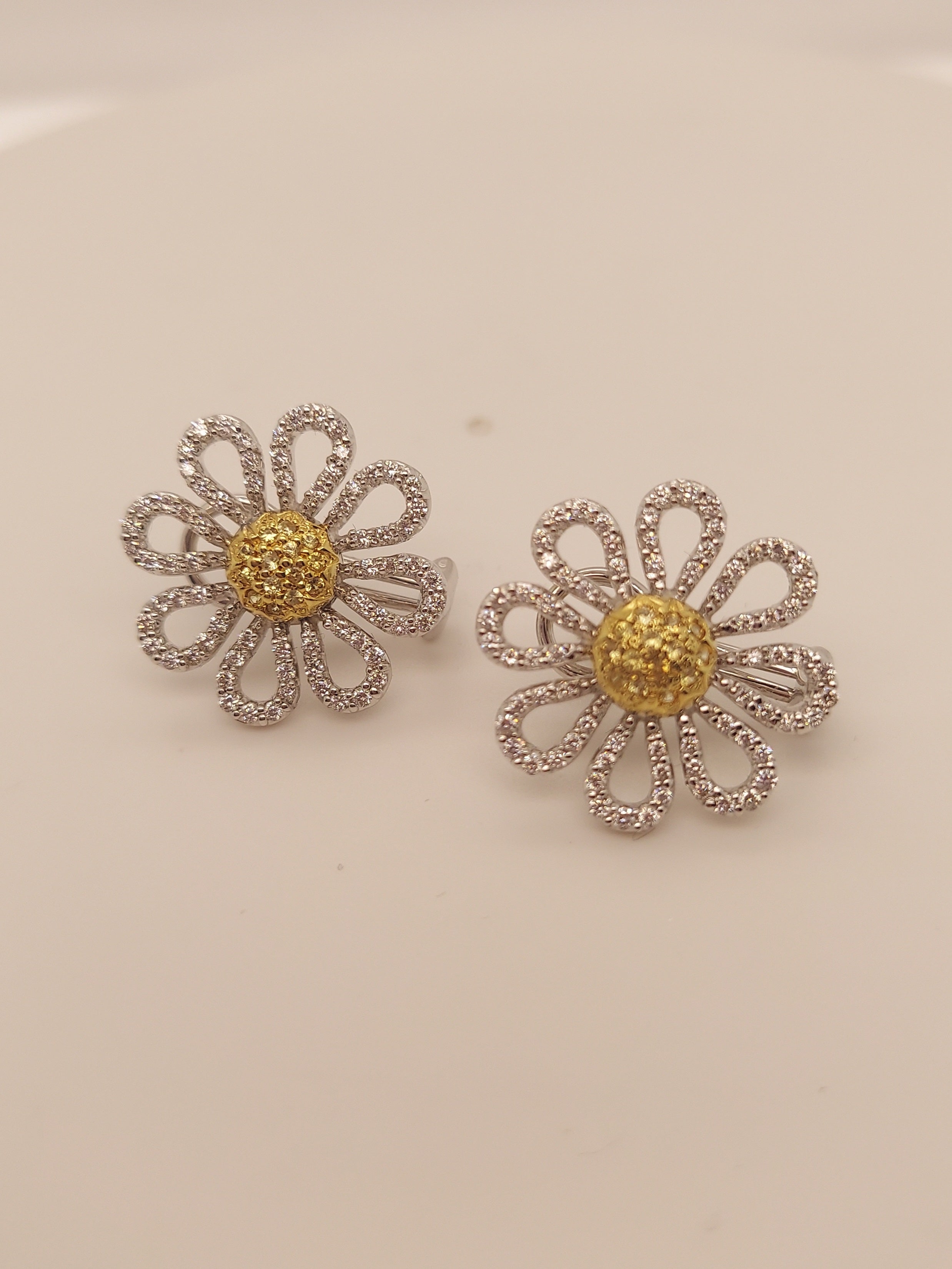 Fancy Yellow/White Diamond Flower Earrings