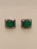 Green Emerald Diamond Halo Earrings
