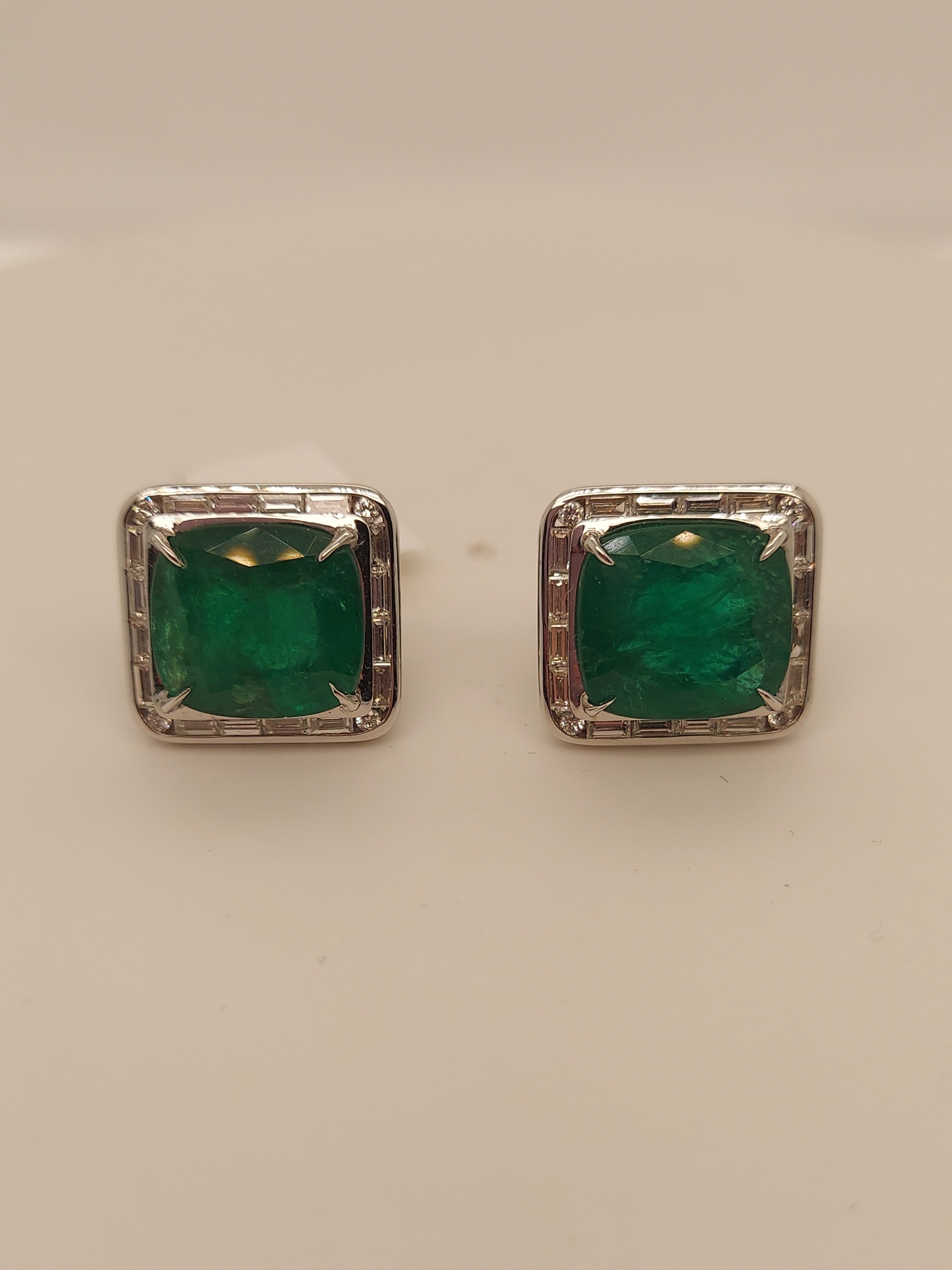 Green Emerald Diamond Halo Earrings
