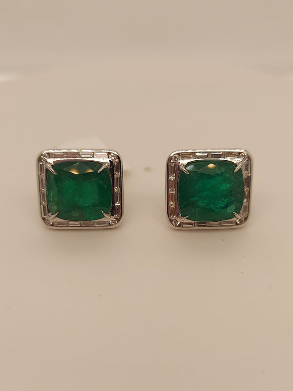 Green Emerald Diamond Halo Earrings