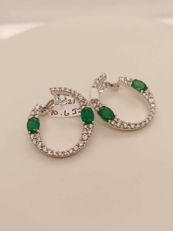 Green Emerald & Diamond Earrings