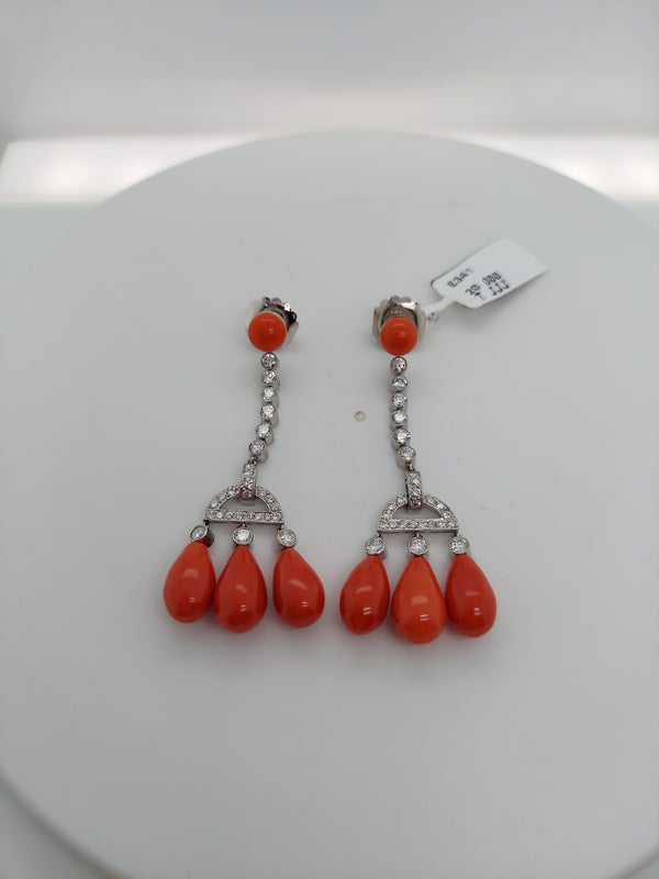 Coral & Diamond Drop Earrings