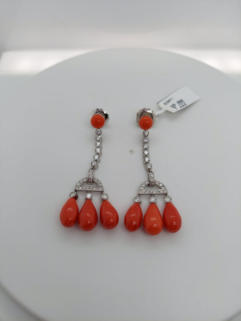 Coral & Diamond Drop Earrings