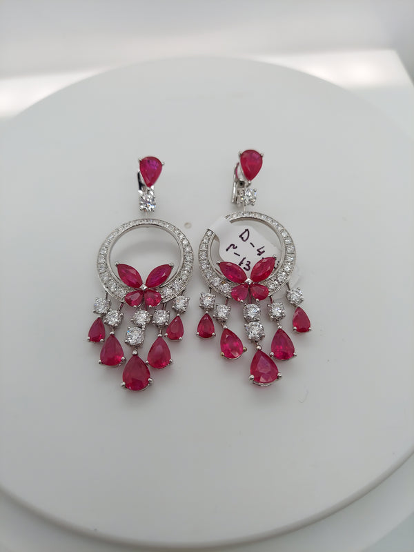 13.98 Carat Ruby & 4.73 Carat Diamond Chandelier Earrings