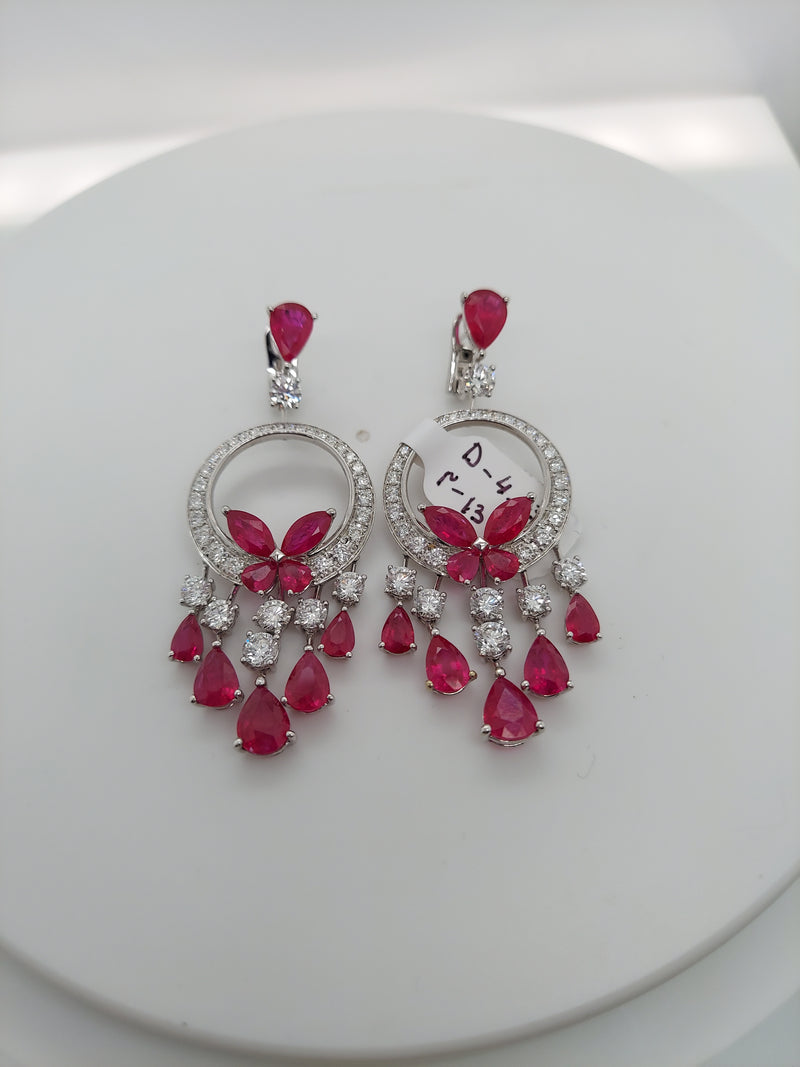 13.98 Carat Ruby & 4.73 Carat Diamond Chandelier Earrings