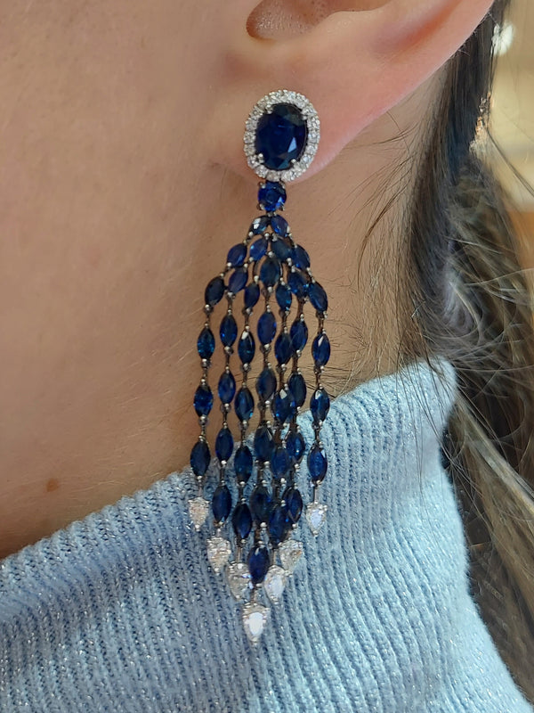 16 Carat Sapphire & 2 Carat Diamond Chandelier Earrings