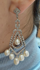 Pearl & Diamond Chandelier Earrings