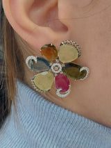 Gemstones & Diamonds Flower Earrings