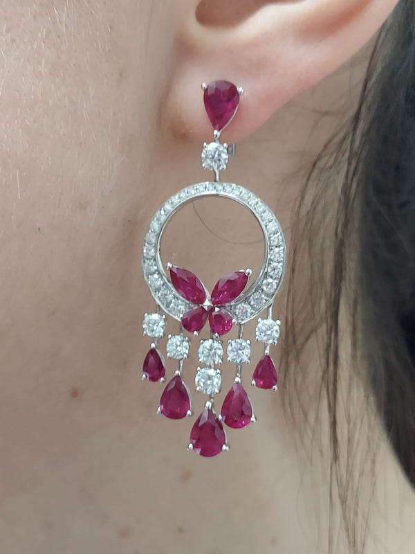 13.98 Carat Ruby & 4.73 Carat Diamond Chandelier Earrings