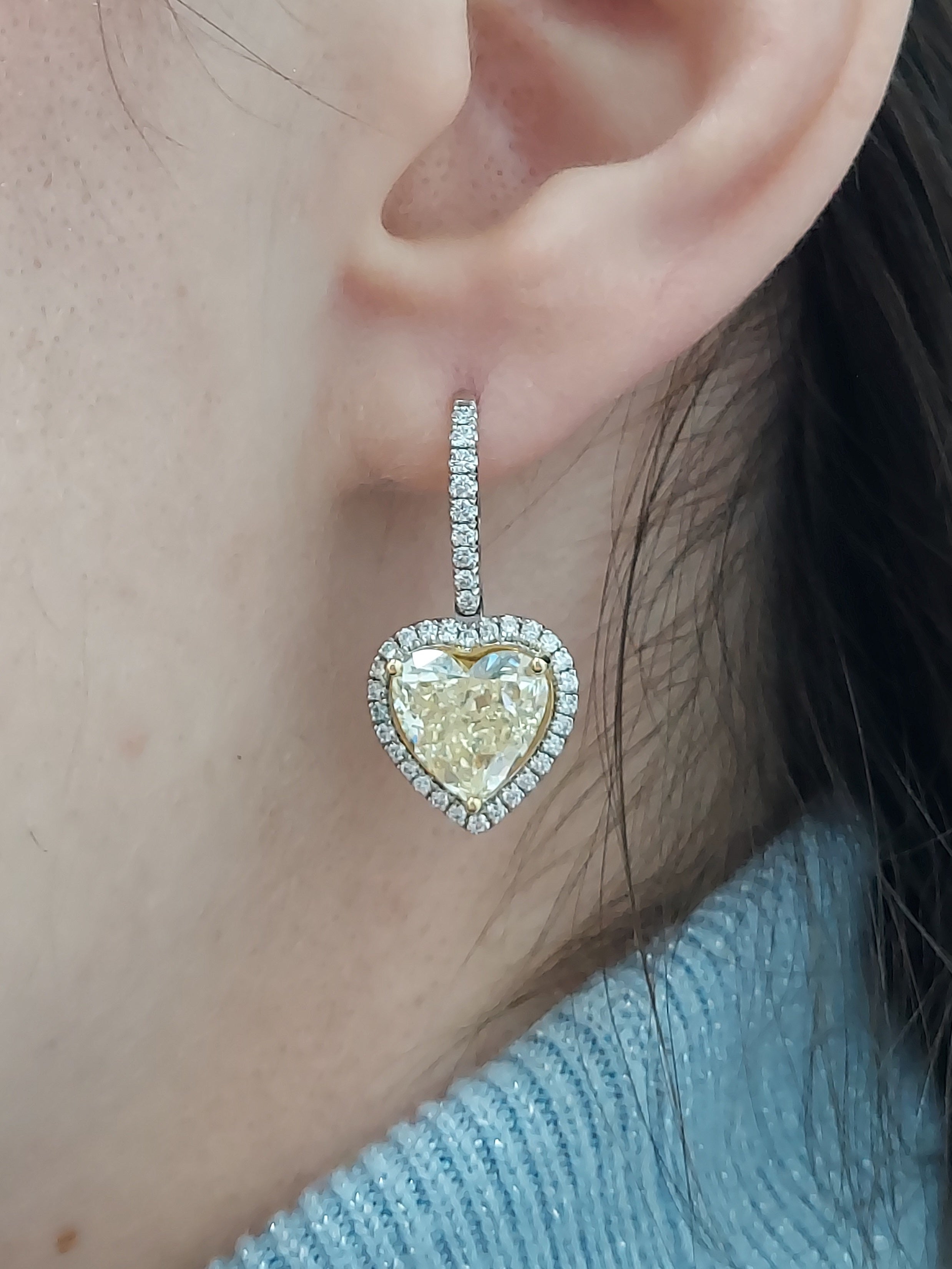 Fancy Yellow Heart Shaped Diamond Drop Earrings