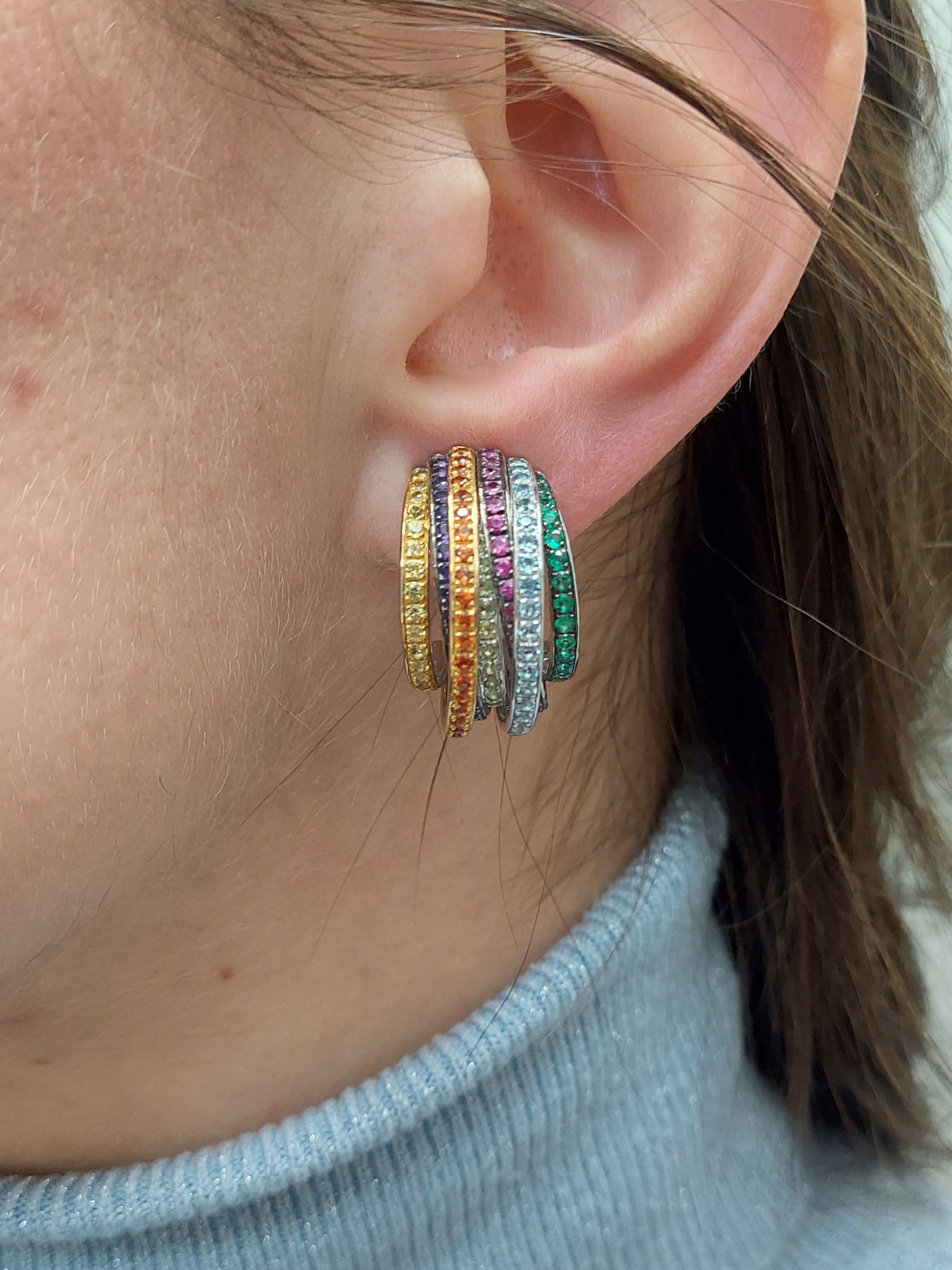 De Grisogono Allegra 18k White Gold Colorful Stones Earrings