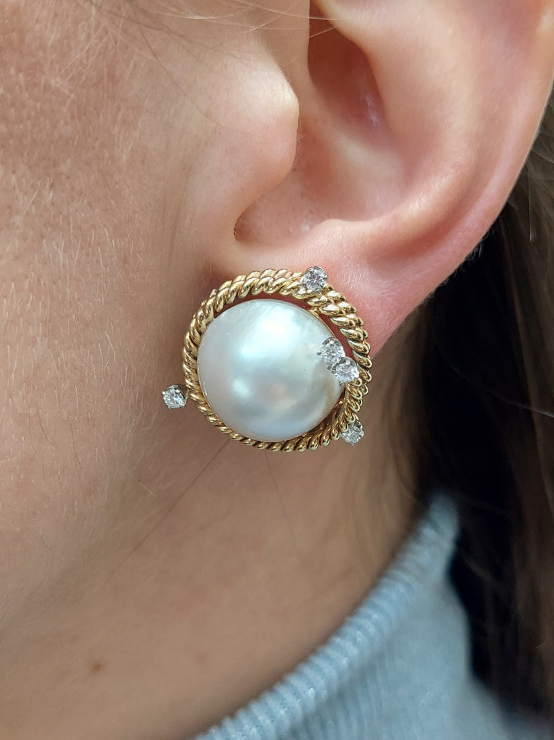 Tiffany & Co. Schlumberger Mabe Pearl and Diamond Earrings in 18K and Platinum