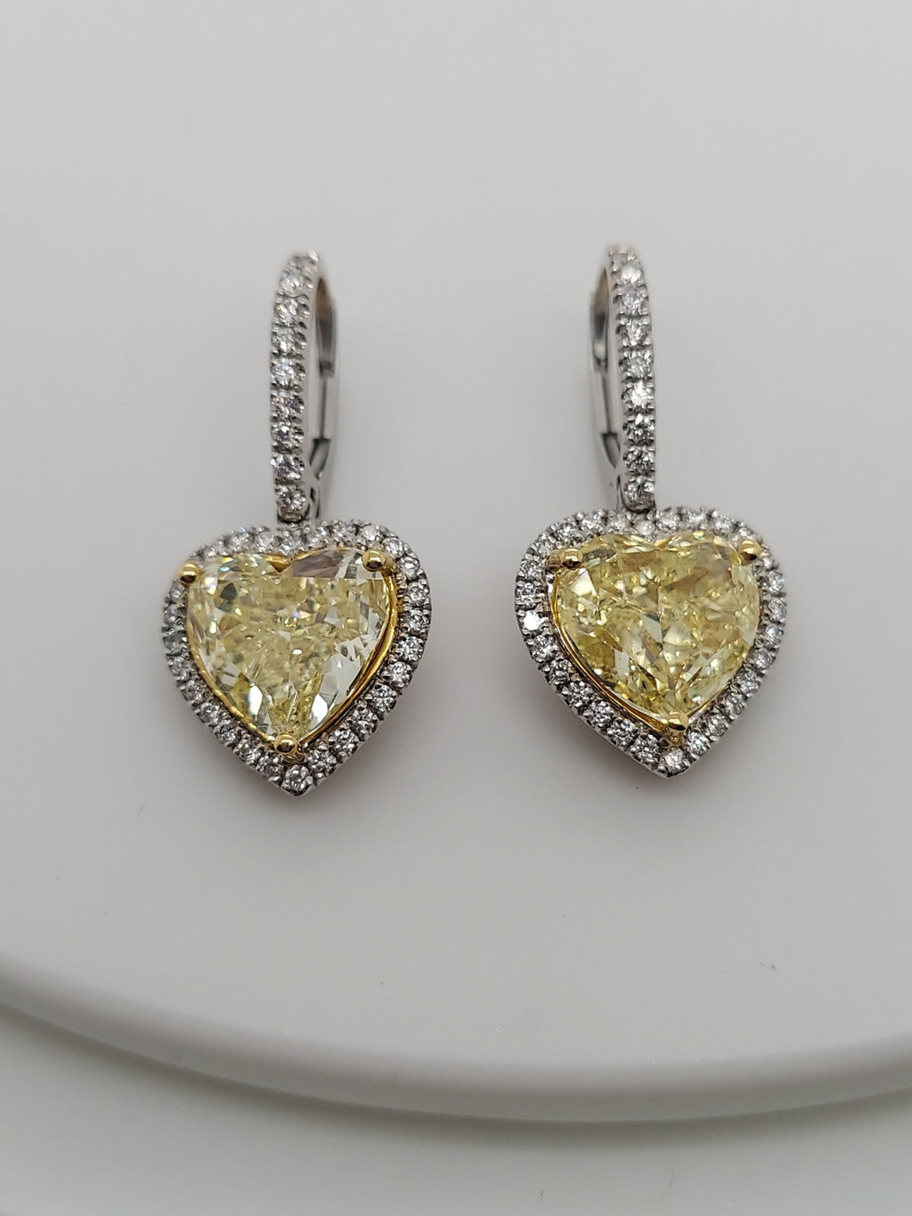 Fancy Yellow Heart Shaped Diamond Drop Earrings